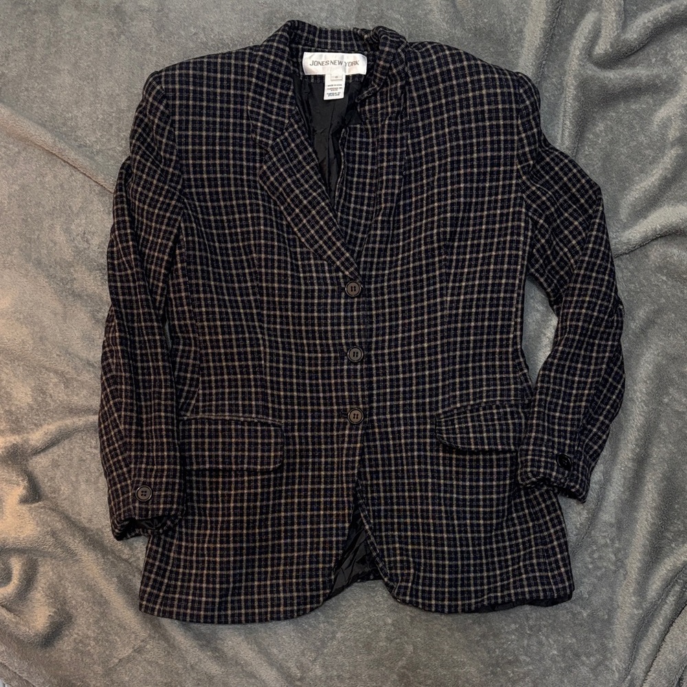 Jones New York Navy Checkered Blazer 90s y2k
Navy blue